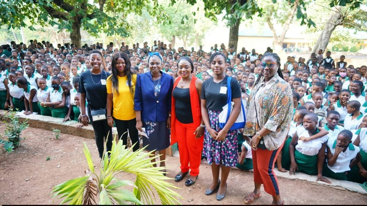 Crowned Pillars Foundation team with students during a school outreach